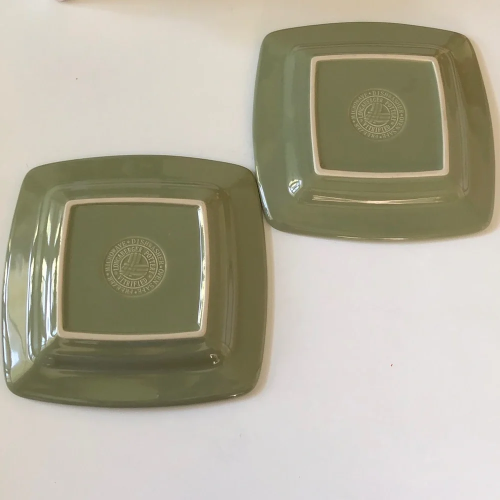 Longaberger Woven Traditions Sage Green Square Luncheon Plates - Set of 2